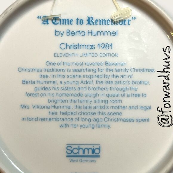 1981 Schmid “A Time to Remember” Christmas Plate – Berta Hummel – No Box - Picture 3 of 6